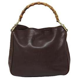 Gucci-GUCCI Bamboo Shoulder Bag Leather 2way Brown 001 0166 1638 Auth 82704-Brown