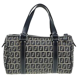 Fendi-FENDI Zucchino Canvas Hand Bag Navy Auth yk13837-Navy blue