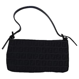 Fendi-FENDI Zucchino Canvas Hand Bag Black Auth yk13746-Black