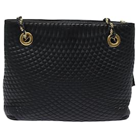 Bally-BALLY Quilted Chain Shoulder Bag Leather Black Auth kk278-Black