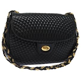 Bally-BALLY Quilted Chain Shoulder Bag Leather Black Auth ac3144-Black