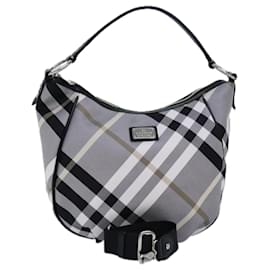 Burberry-BURBERRY Nova Check Blue Label Hand Bag Canvas 2way Black White Auth yk13730-Black,White