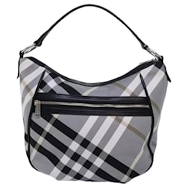 Burberry-BURBERRY Nova Check Blue Label Hand Bag Canvas 2way Black White Auth yk13730-Black,White