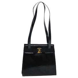 Sac à épaule Salvatore Ferragamo Émail Noir Auth bs16136 Noir