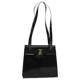 Salvatore Ferragamo-Salvatore Ferragamo Shoulder Bag Enamel Black Auth bs16136-Black