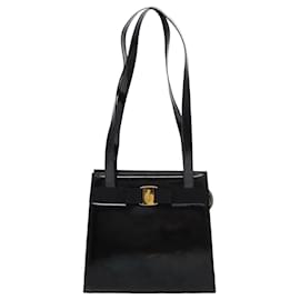 Salvatore Ferragamo-Salvatore Ferragamo Shoulder Bag Enamel Black Auth bs16136-Black