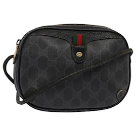 Gucci-GUCCI GG Supreme Web Sherry Line Shoulder Bag PVC Black 89 02 066 Auth 82869-Black