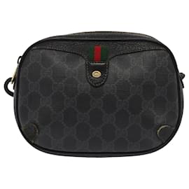 Gucci-GUCCI GG Supreme Web Sherry Line Shoulder Bag PVC Black 89 02 066 Auth 82869-Black