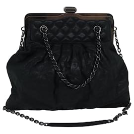 Chanel-CHANEL Matelasse Chain Gamaguchi Hand Bag Leather 2way Black CC Auth yk13501-Black