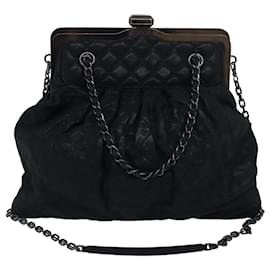 Chanel-CHANEL Matelasse Chain Gamaguchi Hand Bag Leather 2way Black CC Auth yk13501-Black