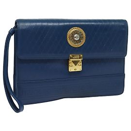 Clutch aus blauem Leder Gianni Versace Auth ac3121 Blau