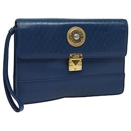 Gianni Versace-Gianni Versace Clutch Bag Leather Blue Auth ac3121-Blue