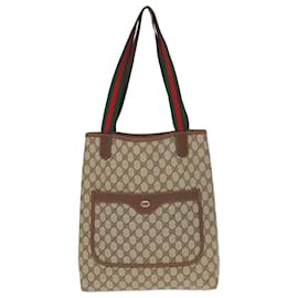 Gucci-GUCCI GG Canvas Web Sherry Line Tote Bag PVC Leather Beige Green Red Auth kk275-Red,Beige,Green