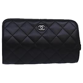 Chanel-CHANEL Matelasse Pouch Lamb Skin Black CC Auth ac3167A-Black