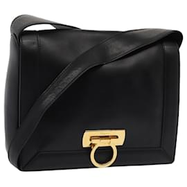 Salvatore Ferragamo-Salvatore Ferragamo Gancini Shoulder Bag Leather Black Auth hk1453-Black