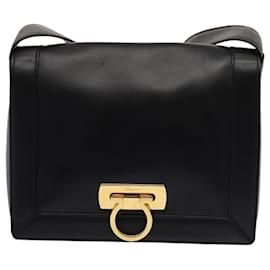 Salvatore Ferragamo-Salvatore Ferragamo Gancini Shoulder Bag Leather Black Auth hk1453-Black