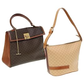 Céline-CELINE Macadam Canvas Shoulder Bag PVC Leather 2Set Beige Brown Auth am6537-Brown,Beige