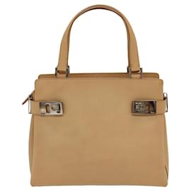 Salvatore Ferragamo-Salvatore Ferragamo Gancini Hand Bag Leather Beige Auth yk13698-Beige