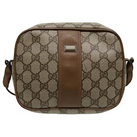 Gucci-GUCCI GG Canvas Shoulder Bag PVC Leather Beige Auth th5161-Beige