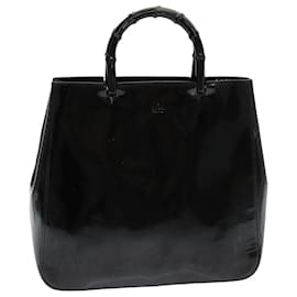 Gucci-GUCCI Bamboo Hand Bag Patent leather Black Auth ac3146-Black