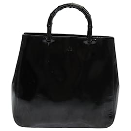 Gucci-GUCCI Bamboo Hand Bag Patent leather Black Auth ac3146-Black