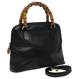 Gucci-GUCCI Bamboo Hand Bag Leather 2way Black 000 090 0290 Auth 82700-Black