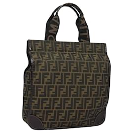 Fendi-FENDI Zucca Canvas Tote Bag Brown Black Auth ep4791-Brown,Black