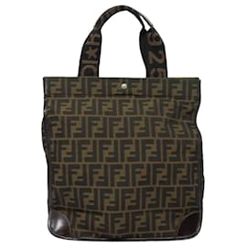 Fendi-FENDI Zucca Canvas Tote Bag Brown Black Auth ep4791-Brown,Black