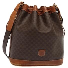 Céline-CELINE Macadam Canvas Shoulder Bag PVC Leather Brown Auth mr339-Brown