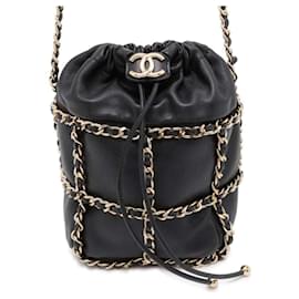 Chanel-Chanel Black Lambskin Chain Shoulder Bag-Black