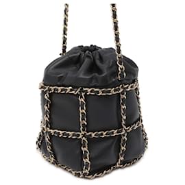 Chanel-Chanel Black Lambskin Chain Shoulder Bag-Black