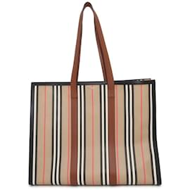 Burberry-Burberry Brown Striped Leather Tote Bag-Brown