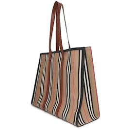 Burberry-Burberry Brown Striped Leather Tote Bag-Brown