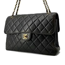 Chanel-Chanel Black Lambskin Chain Shoulder Bag-Black