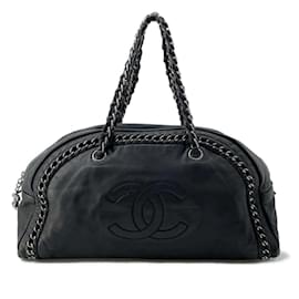 Chanel-Chanel Black Leather Chain Shoulder Bag-Black