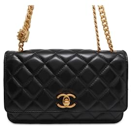 Chanel-Chanel Black Lambskin Chain Wallet-Black