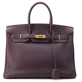 Hermès-Hermes Birkin 35 Raisin Fjord Handbag-Dark red