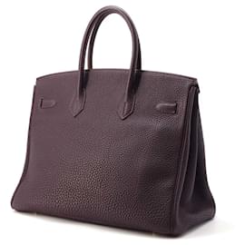 Hermès-Hermes Birkin 35 Raisin Fjord Handbag-Dark red