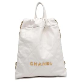 Chanel-Chanel White Leather Backpack-White