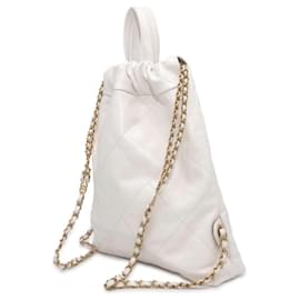 Chanel-Chanel White Leather Backpack-White