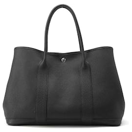 Hermès-Hermes Tote Bag Garden PM in Black Negonda Leather-Black