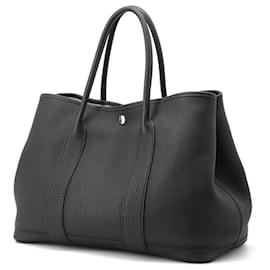 Hermès-Hermes Tote Bag Garden PM in Black Negonda Leather-Black