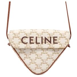 Céline-Celine Triomphe Triangle Pochette Shoulder Bag-Brown,Cream