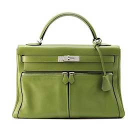 Hermès-Sac à main Hermes Kelly Raki 32 en cuir Swift vert-Vert