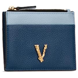 Versace-Porta-cartões azul com logo Virtus da Versace-Azul