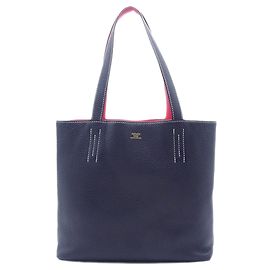 Borsa tote Double Sens 28 in pelle Clemence blu Hermès Blu