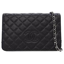 Chanel-Black Chanel CC Caviar Diamond Wallet On Chain Crossbody Bag-Black