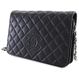 Chanel-Black Chanel CC Caviar Diamond Wallet On Chain Crossbody Bag-Black