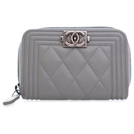 Chanel-Gray Chanel Lambskin Boy Coin Pouch-Other