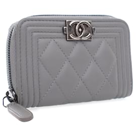 Chanel-Gray Chanel Lambskin Boy Coin Pouch-Other